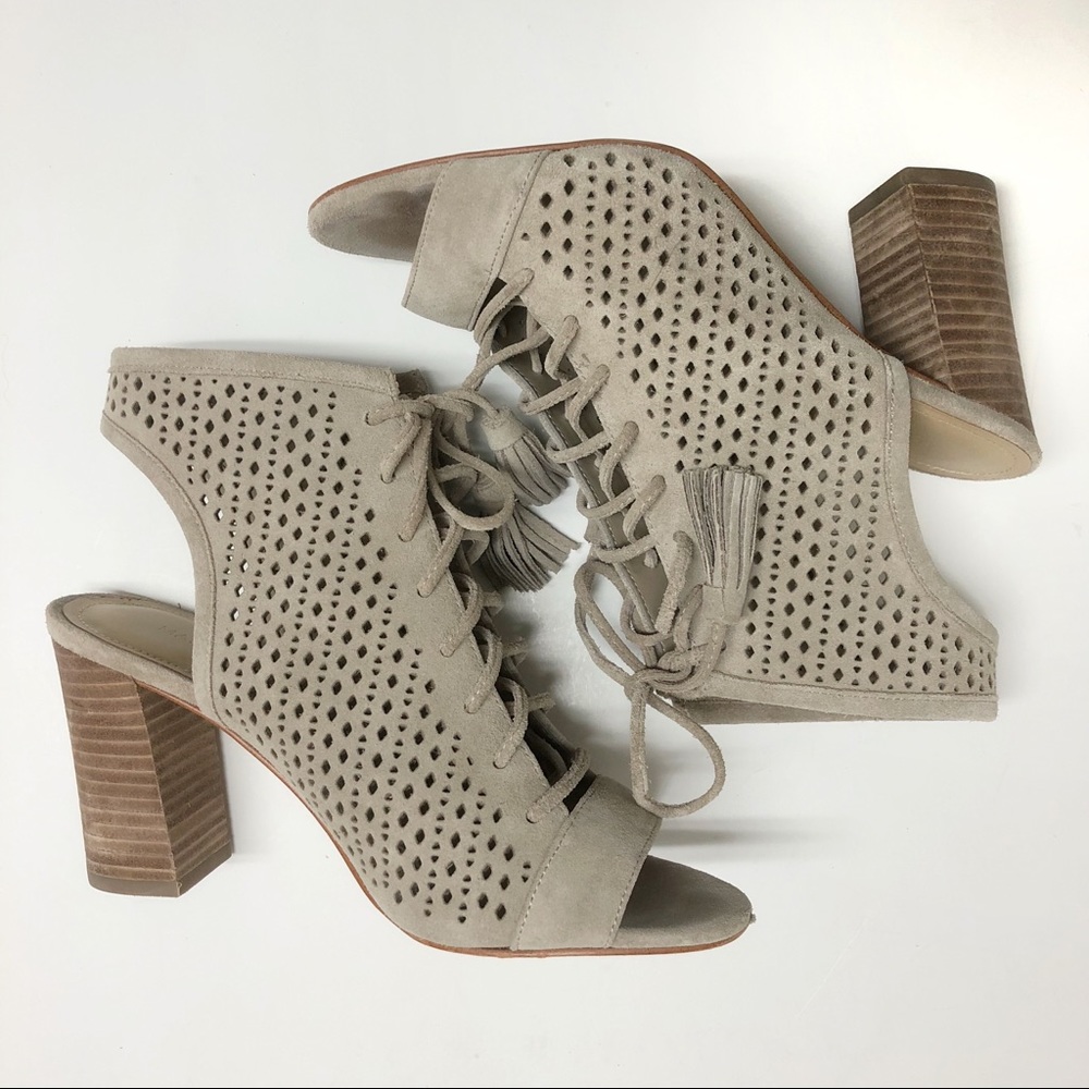 MARC FISHER Satire Taupe Suede Laser Cut Lace Up Ankle Booties Size 8